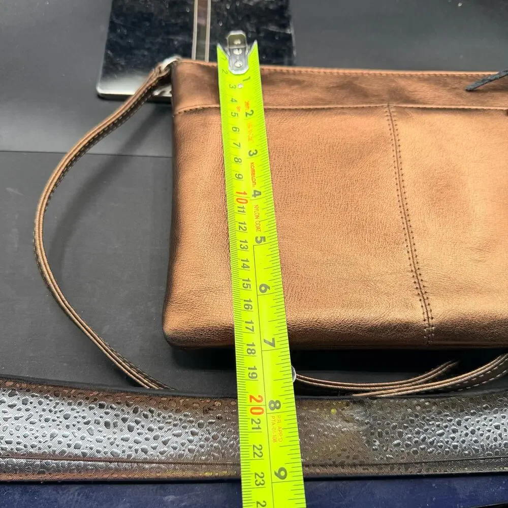 ILI New York Bronze Metallic Leather Crossbody Bag Tassel Organizer